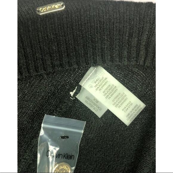 Calvin Klein Black Scoop Neck Gold Buttons Sweater SzL Long Sleeves & Loose Fit - Picture 11 of 13